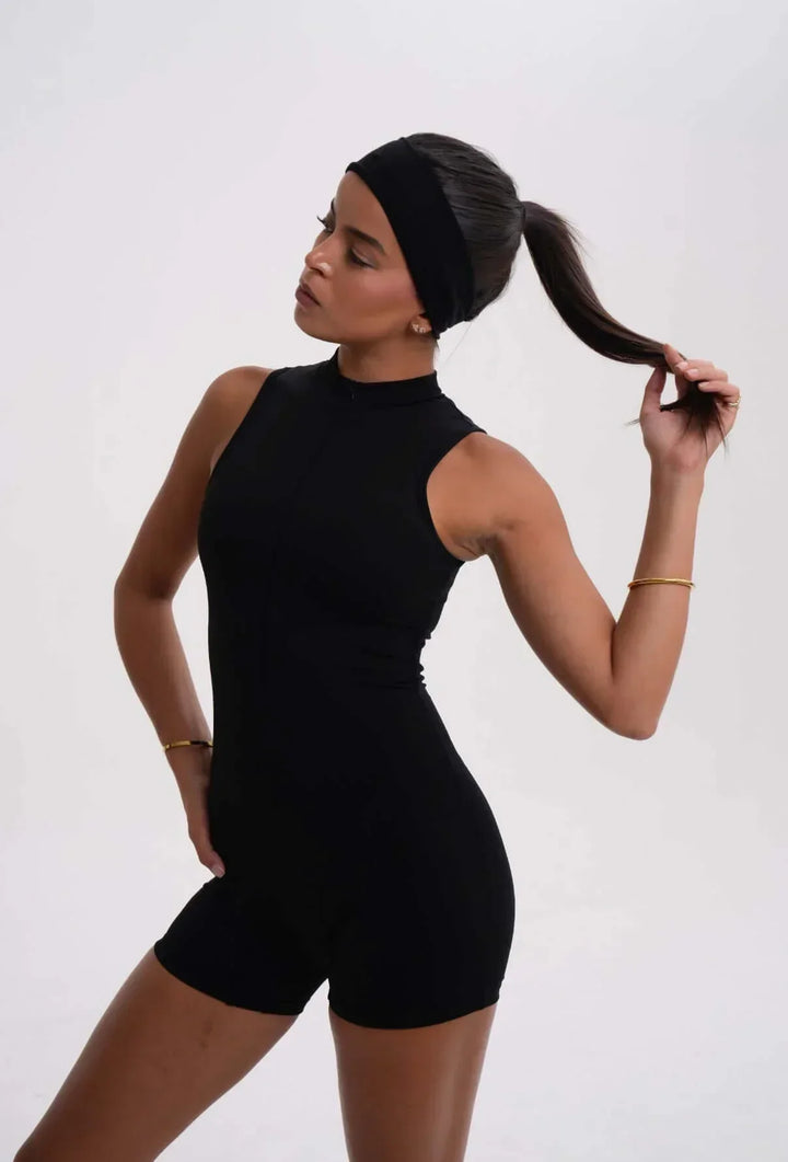 Belle Sleeveless Romper Black - Kitty Activewear